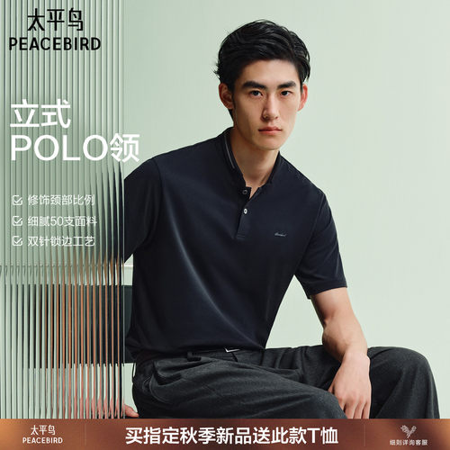 太平鸟男装 亨利领polo衫2026年夏季新款休闲斯文立领短袖t恤S