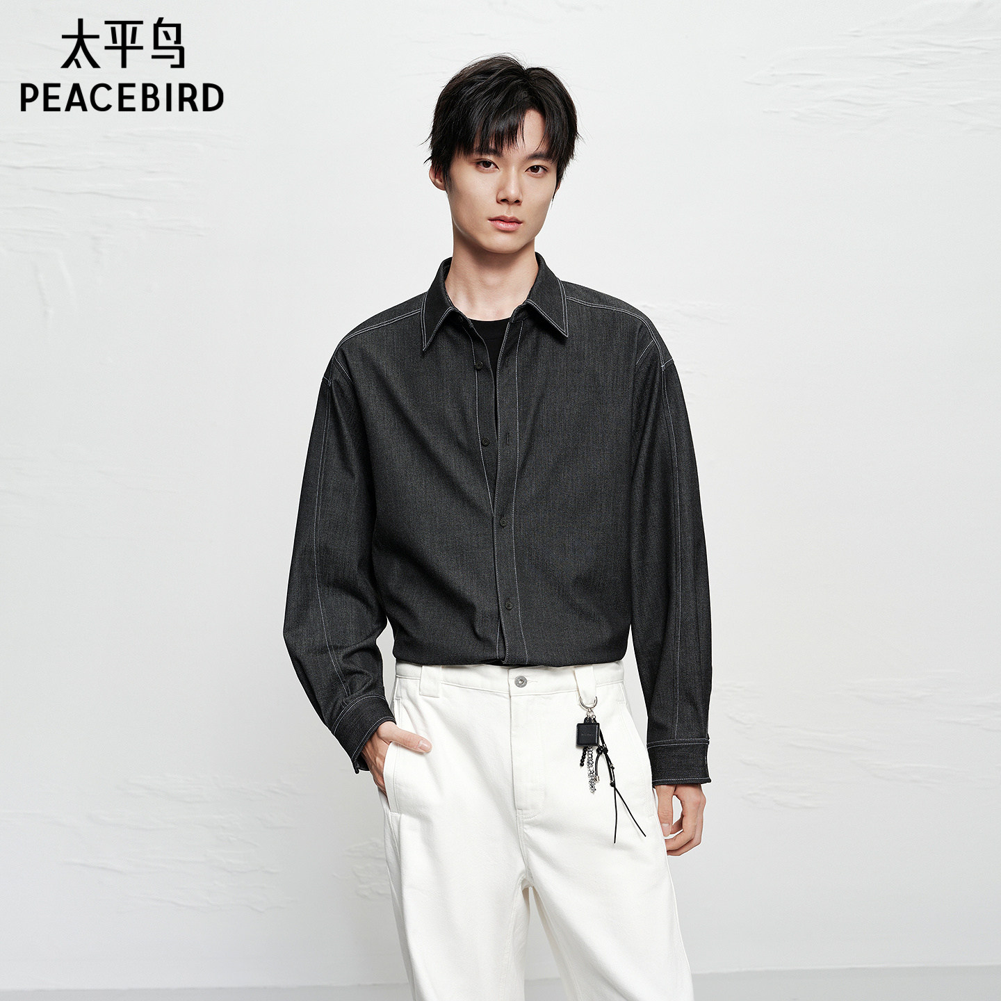 【商场同款】太平鸟男装衬衫25冬季新款宽松明线外套 B1CAF4202