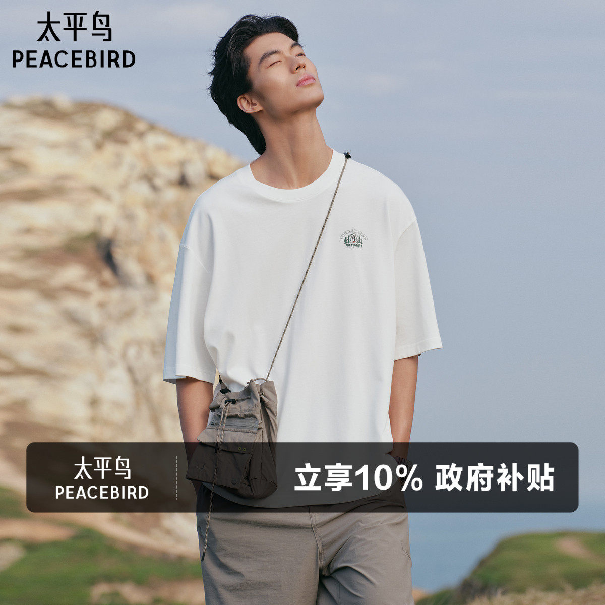 【重磅】太平鸟男装圆领立体印花短袖T恤春情侣潮牌体恤