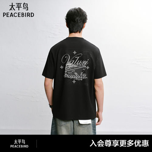 【商场同款】太平鸟男装 2026年夏季新款黑色短袖T恤男B1CNG2210#
