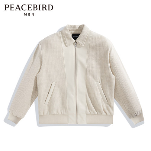 太平鸟男装 针织夹克男秋季翻领宽松通勤休闲潮流男士外套