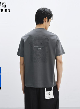 太平鸟男装 Daria Song联名系列潮流休闲撞色刺绣圆领短袖T恤男