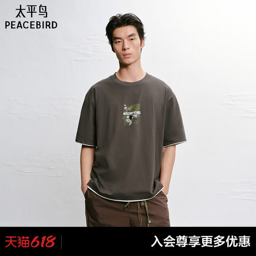 【商场同款】太平鸟男装 潮流美式后背印花短袖T恤男B2CNG2255#