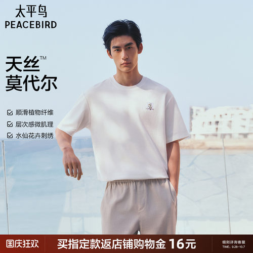 【肌理感】太平鸟男装纯色logo刺绣T恤2026夏季新款圆领通勤短袖