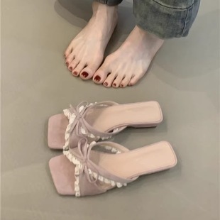 温柔仙女凉拖鞋 甜美配裙子蝴蝶结露趾一字带 女2025年夏季 法式