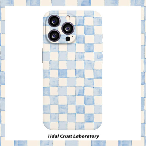 清新白色淡蓝高级格子菲林二合一手机壳适用苹果17nova14华为p70mate60小米15opporen14ovivo荣耀300iPhone16