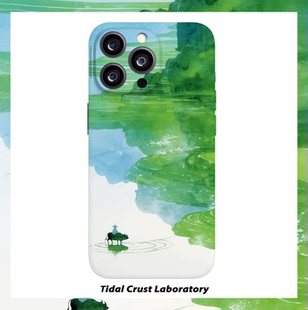 青绿水墨牧牛人清新菲林二合一手机壳适用苹果17nova14华为p70mate60小米15opporen14ovivo荣耀300iPhone16