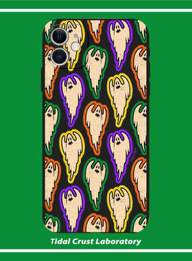 黑色卡通鬼怪全包手机壳适用于苹果15nova10华为p50E/mate40小米13opporeno9vivo荣耀80iPhone14