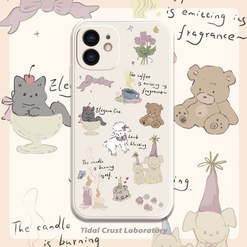 卡通可爱小熊手绘插画液态硅胶全包手机壳适用苹果17nova14华为p70/mate70小米15opporeno14vivo荣耀iPhone15