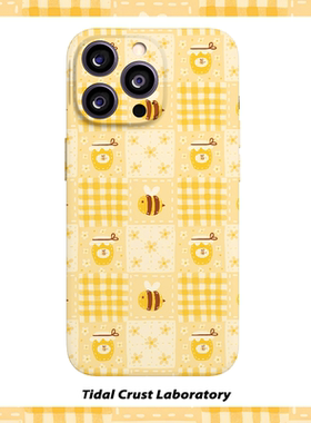 棋牌格子黄色可爱蜜蜂菲林二合一手机壳适用苹果17nova14华为p70mate60小米15opporen14ovivo荣耀300iPhone16