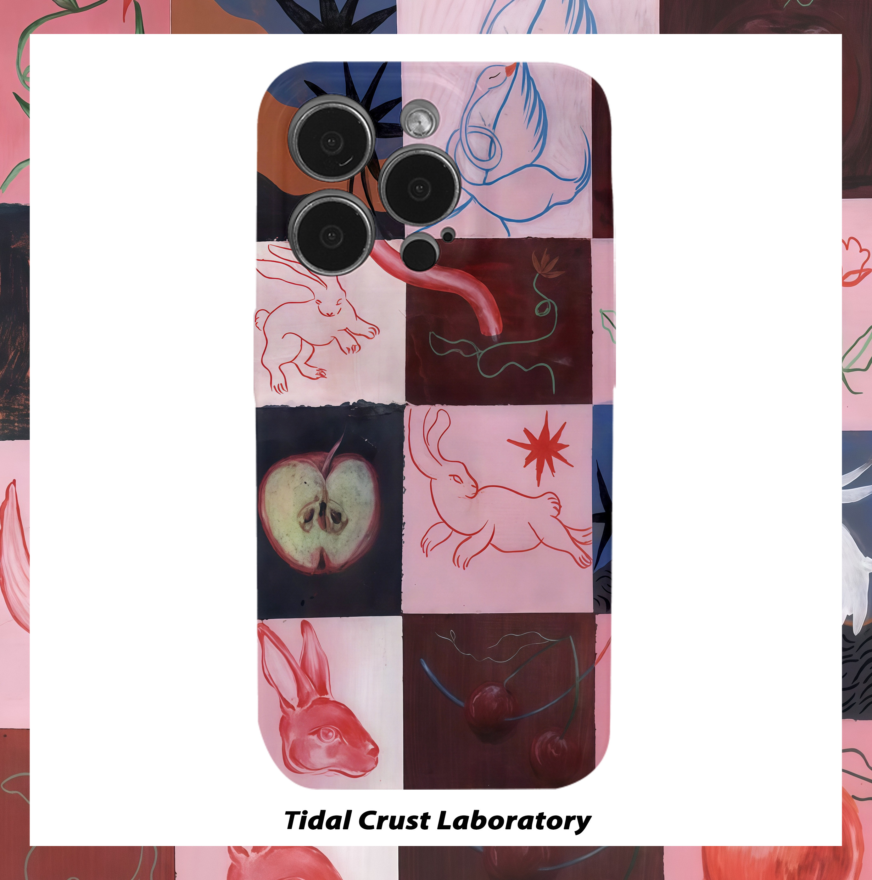 简约艺术马赛克线条兔菲林二合一手机壳适用苹果17nova14华为