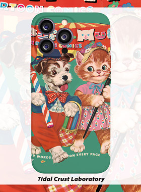 vintage小众复古卡通猫咪小狗插画千禧年杂志菲林全包手机壳适用苹果17mate70小米13opporeno14荣耀iPhone16