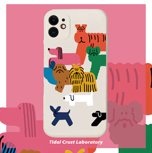 液态硅胶卡通手绘小狗清新ins风全包手机壳适用苹果17nova14华为p70mate70小米15oppovivo30荣耀300iPhone15