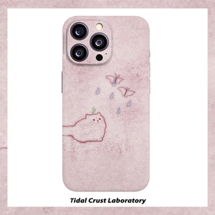 可爱复古猫咪红色线条菲林二合一手机壳适用苹果17nova14华为p70mate60小米15opporen14ovivo荣耀300iPhone16