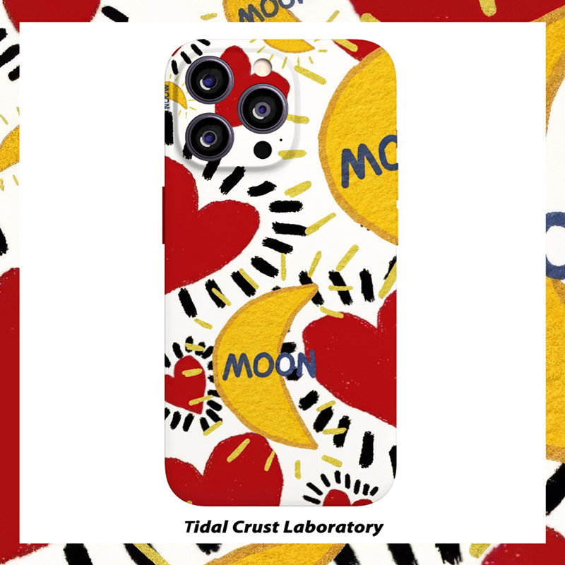 撞色爱心月亮涂鸦高级菲林二合一手机壳适用苹果17nova14华为p70mate60小米15opporen14ovivo荣耀300iPhone16