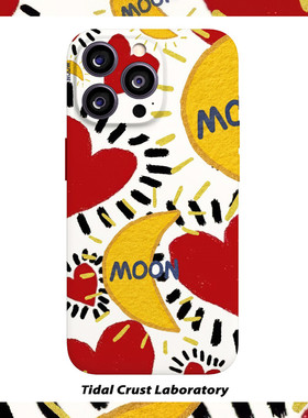 撞色爱心月亮涂鸦高级菲林二合一手机壳适用苹果17nova14华为p70mate60小米15opporen14ovivo荣耀300iPhone16