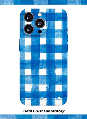 蓝色清新夏天格子涂鸦菲林二合一手机壳适用苹果17nova14华为p70mate60小米15opporen14ovivo荣耀300iPhone16