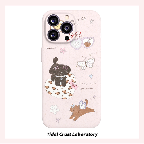 可爱狗狗追蝴蝶粉色菲林二合一手机壳适用苹果17nova14华为p70mate60小米15opporen14ovivo荣耀300iPhone16
