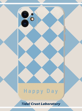 液态硅胶清冷蓝色棋盘格春天全包手机壳适用苹果17nova14华为p70mate70小米15opporeno14vivo荣耀300iPhone15