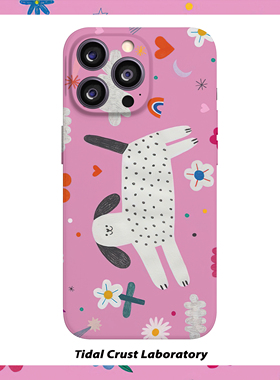 可爱白色斑点狗卡通粉菲林二合一手机壳适用苹果17nova14华为p70mate60小米15opporen14ovivo荣耀300iPhone16