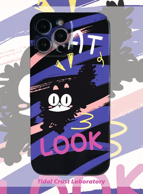 卡通简笔画ins风猫咪黑色亮面软壳适用苹果15nova10华为p50E/mate40小米13opporeno9vivo荣耀80iPhone14