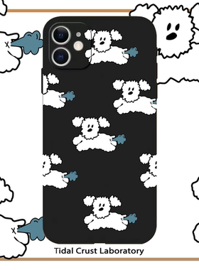 黑色液态硅胶卡通小狗全包手机壳适用苹果17nova14华为p70mate70小米15opporeno14vivo30荣耀300iPhone15