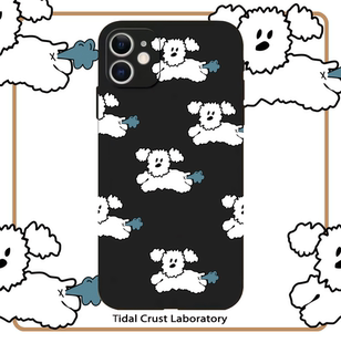 黑色液态硅胶卡通小狗全包手机壳适用苹果17nova14华为p70mate70小米15opporeno14vivo30荣耀300iPhone15
