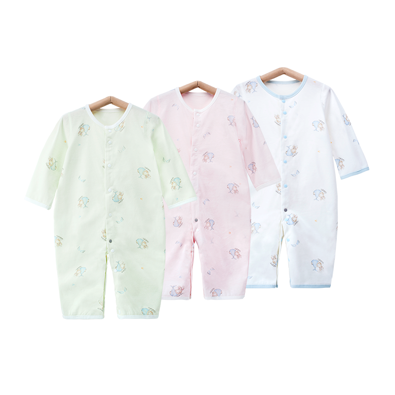 哥比兔嬰兒夏季純棉連體衣新生兒長(zhǎng)袖爬服寶空調(diào)服哈衣夏天家居服