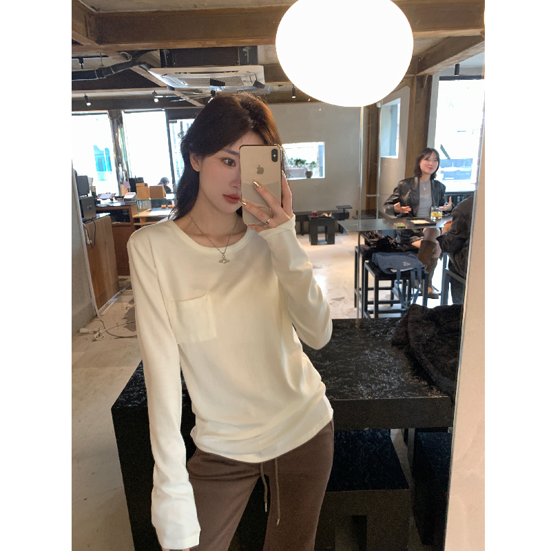 重磅纯棉白色正肩长袖T恤女上衣