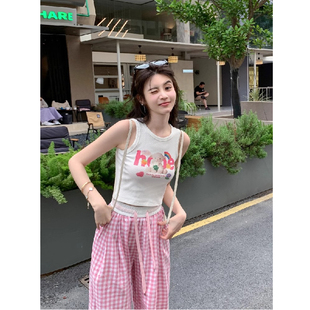上衣 甜欲氛围感又显瘦 多巴胺穿搭无袖 T恤女夏季 辣妹小背心短款