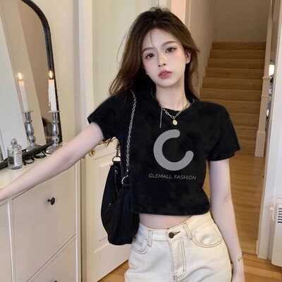 甜酷风小个子卡腰短款t恤女露脐