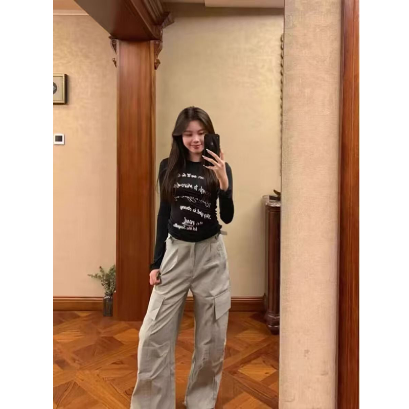 美式复古字母印花长袖T恤女上衣