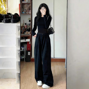 重磅纯棉黑色正肩长袖T恤女秋季新款白色内搭修身显瘦打底衫上衣