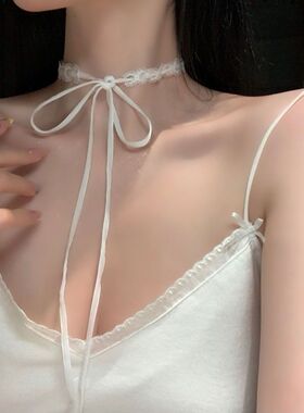 白色蕾丝choker蝴蝶结新款绑带颈链甜美长款项圈带锁骨链脖子配饰