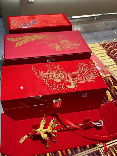 珠宝凤钗盒现货婚庆婚嫁木制黄金珠宝首饰收纳盒凤杈发簪盒中国风