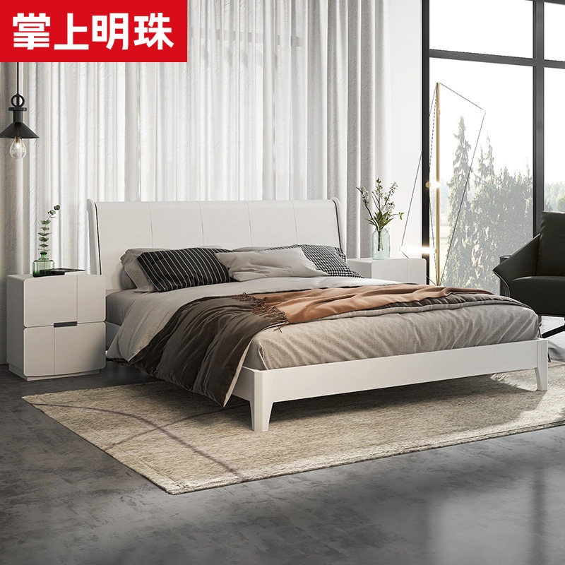 掌上明珠家居亮光烤漆双人床主卧高箱储物床1.8米1.5米板式简约床