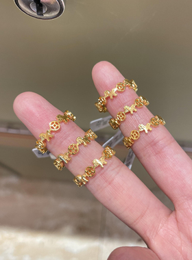 马上有钱小马戒指新中式金色钱币戒指女简约百搭气质小众食指戒指