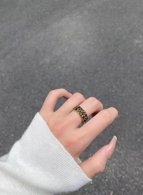 复古黑金花丝镂空戒指小众时尚感气质网红闺蜜食指开口戒指送礼物