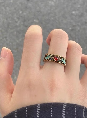 大英博物馆爱心飞鸟戒指复古油画百搭轻奢时尚气质指环食指戒情侣