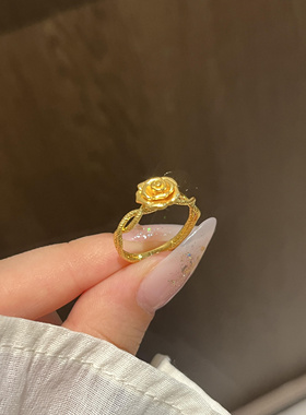 金色玫瑰花戒指蔷薇戒指浪漫绽放螺旋纹戒圈国风小众设计精致轻奢