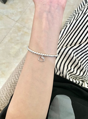 hellow kitty猫银珠手串猫眼石kt猫手链不掉色百搭简约可爱叠戴链