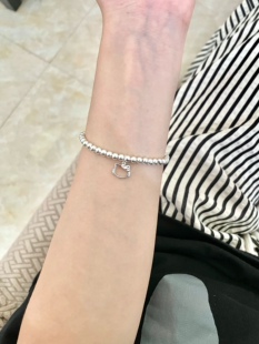 hellow kitty猫银珠手串猫眼石kt猫手链不掉色百搭简约可爱叠戴链