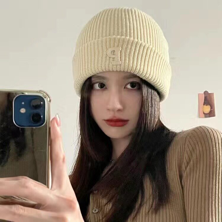 韩版字母毛线帽男女学生情侣简约百搭针织帽秋冬防寒保暖套头冷帽