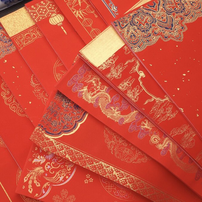 加厚蜡染空白手写对联纸万年红宣纸半生熟书法春联纸七言福字批发