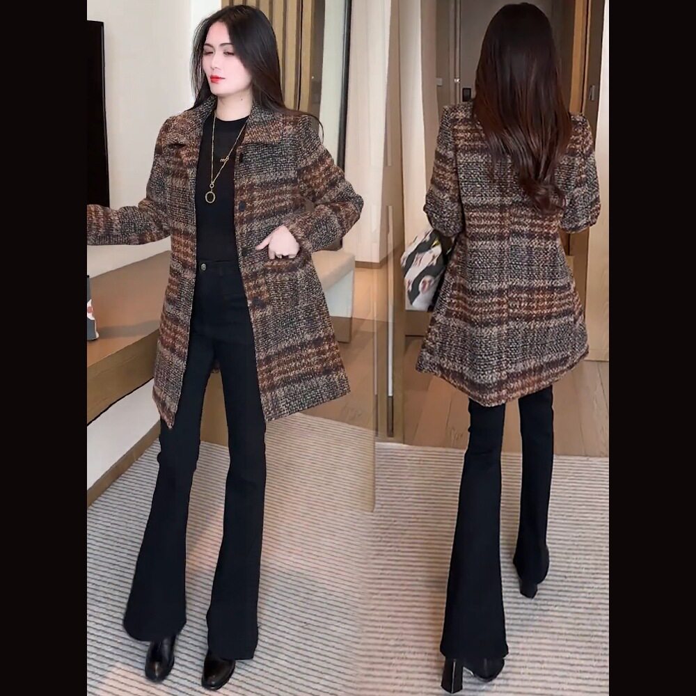 今年流行特惠时尚格子毛呢外套女2025秋冬新款洋气显瘦妮子气质