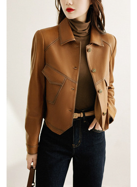 今年流行特惠2025春秋新款海宁真皮皮衣女短款修身时尚洋气爆款