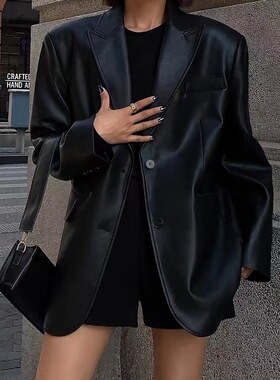 今年流行特惠4101秋冬时尚新款~真皮羊皮高级质感宽松小西装夹克~