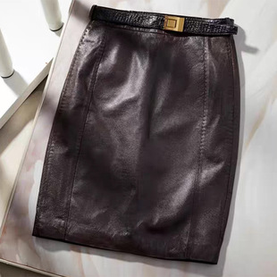 今年流行特惠真皮皮裙HN5320法式 简约半植轻蜡羊皮腰带高腰直筒