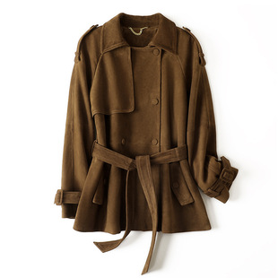 今年流行特惠真皮皮衣HN4268头层山羊反绒英伦风气质百搭腰带双排