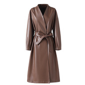 今年流行特惠510海宁皮衣女中长款 皮风衣腰带收腰显瘦名媛风